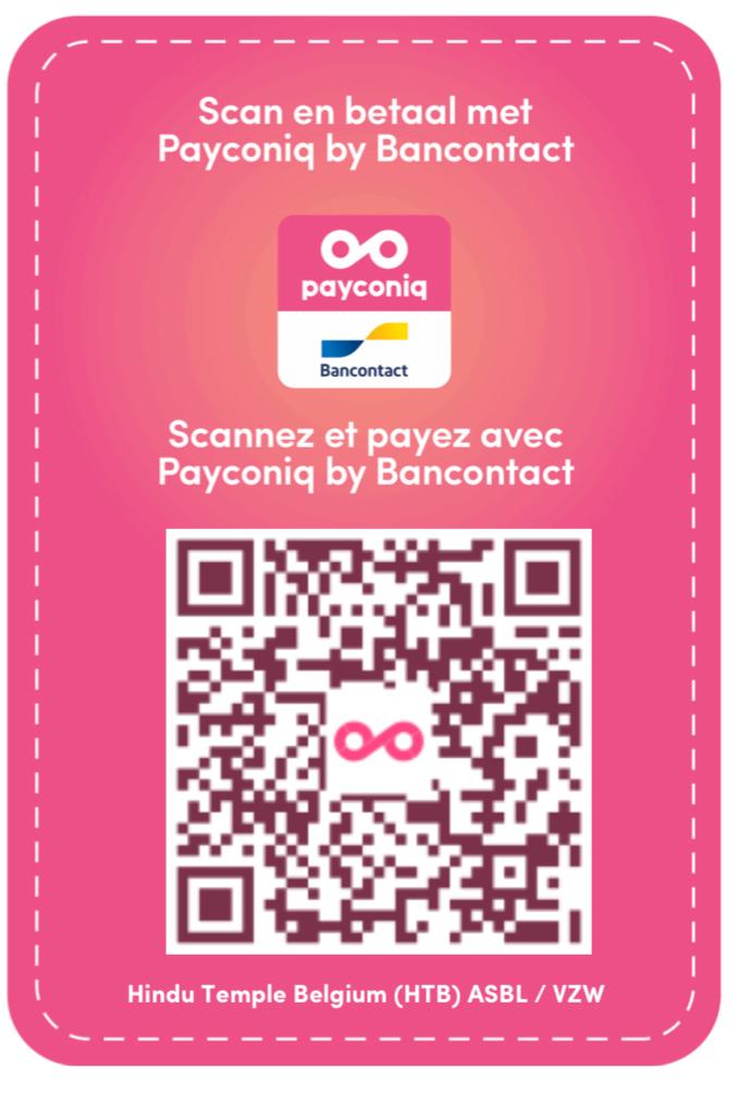 Scan to donate via Payconiq by Bancontact - Hindu Temple Belgium